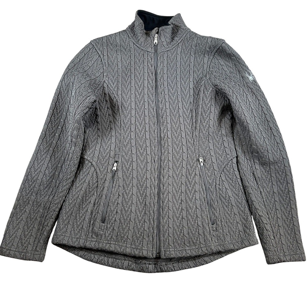 Spyder Womens Gray Full Zip Cable Knit Fleece Jacket Size Medium 186406